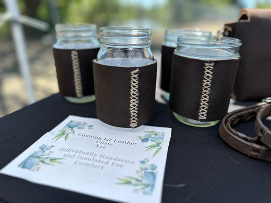 Hazelnut Brown Hand-Stitched Leather Mason Jar Cozy – Insulated Drink Sleeve for Hot & Cold Drinks